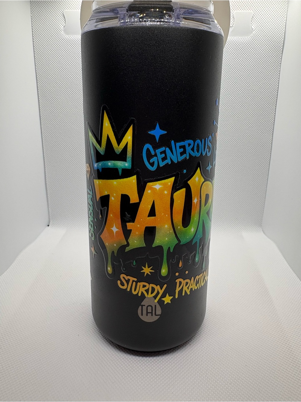 Black Taurus Stainless Steel Travel Tumbler - Black with Multi-Color Graphic